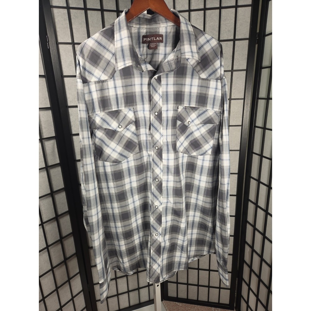 Pintlar‎ Shirt Mens 3XLT Western Long Sleeve Pearl Snap Black Plaid